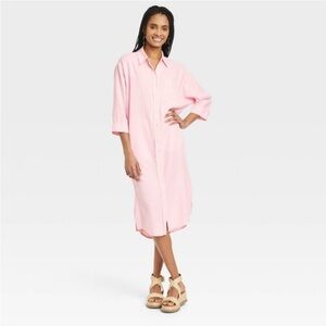 3/4 Sleeve Midi Shirtdress - Universal Thread Pink Linen Blend new 🆕